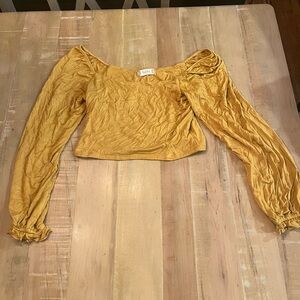 Altar'd State Mustard Off-Shoulder Long Sleeve Cropped Top